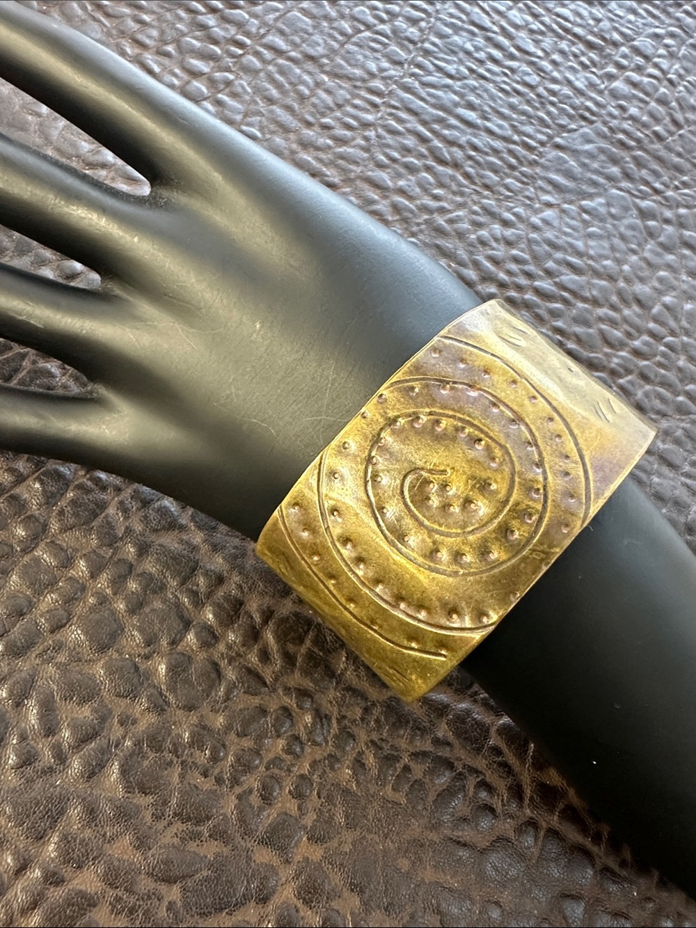 Antique Brass Tone Etched Spiral Cuff Bracelet